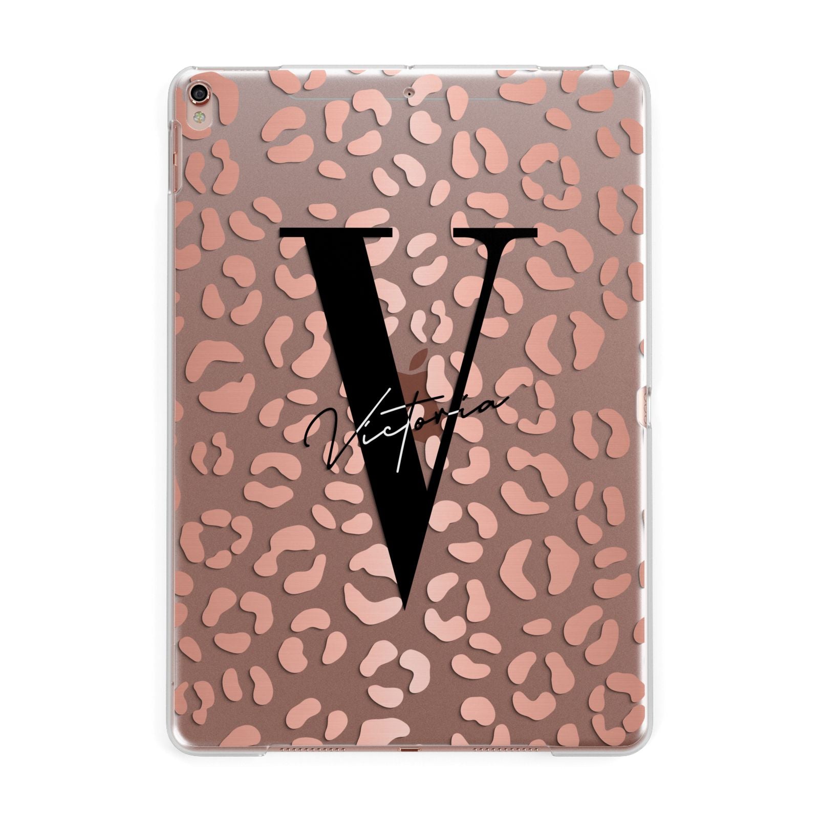 Personalised Leopard Print Clear Copper Apple iPad Rose Gold Case