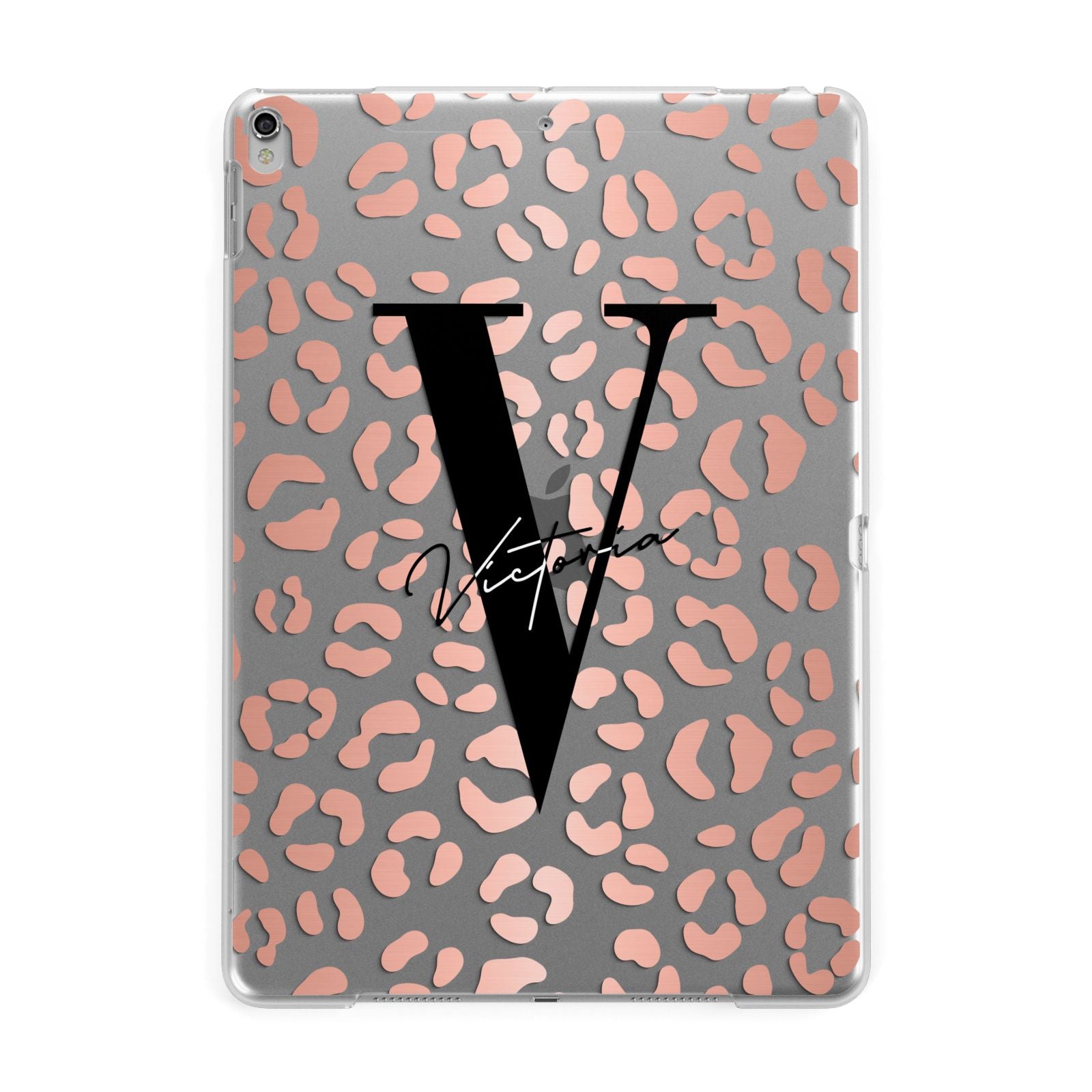 Personalised Leopard Print Clear Copper Apple iPad Silver Case
