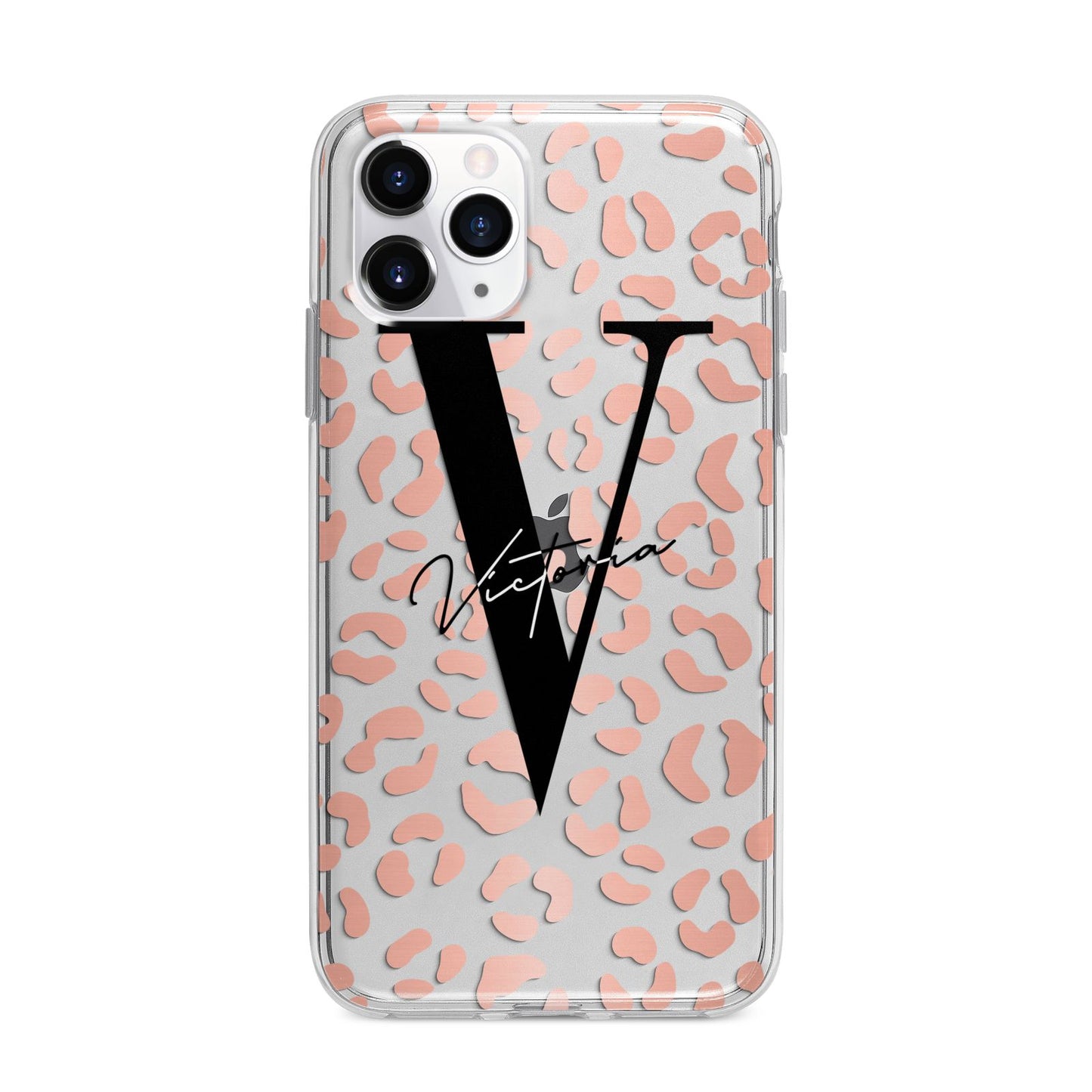Personalised Leopard Print Clear Copper Apple iPhone 11 Pro Max in Silver with Bumper Case