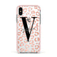 Personalised Leopard Print Clear Copper Apple iPhone Xs Impact Case Pink Edge on Silver Phone