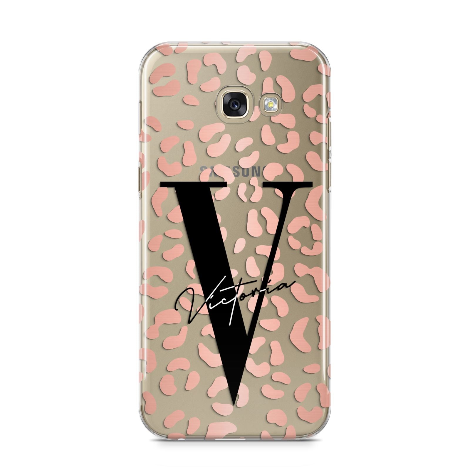 Personalised Leopard Print Clear Copper Samsung Galaxy A5 2017 Case on gold phone