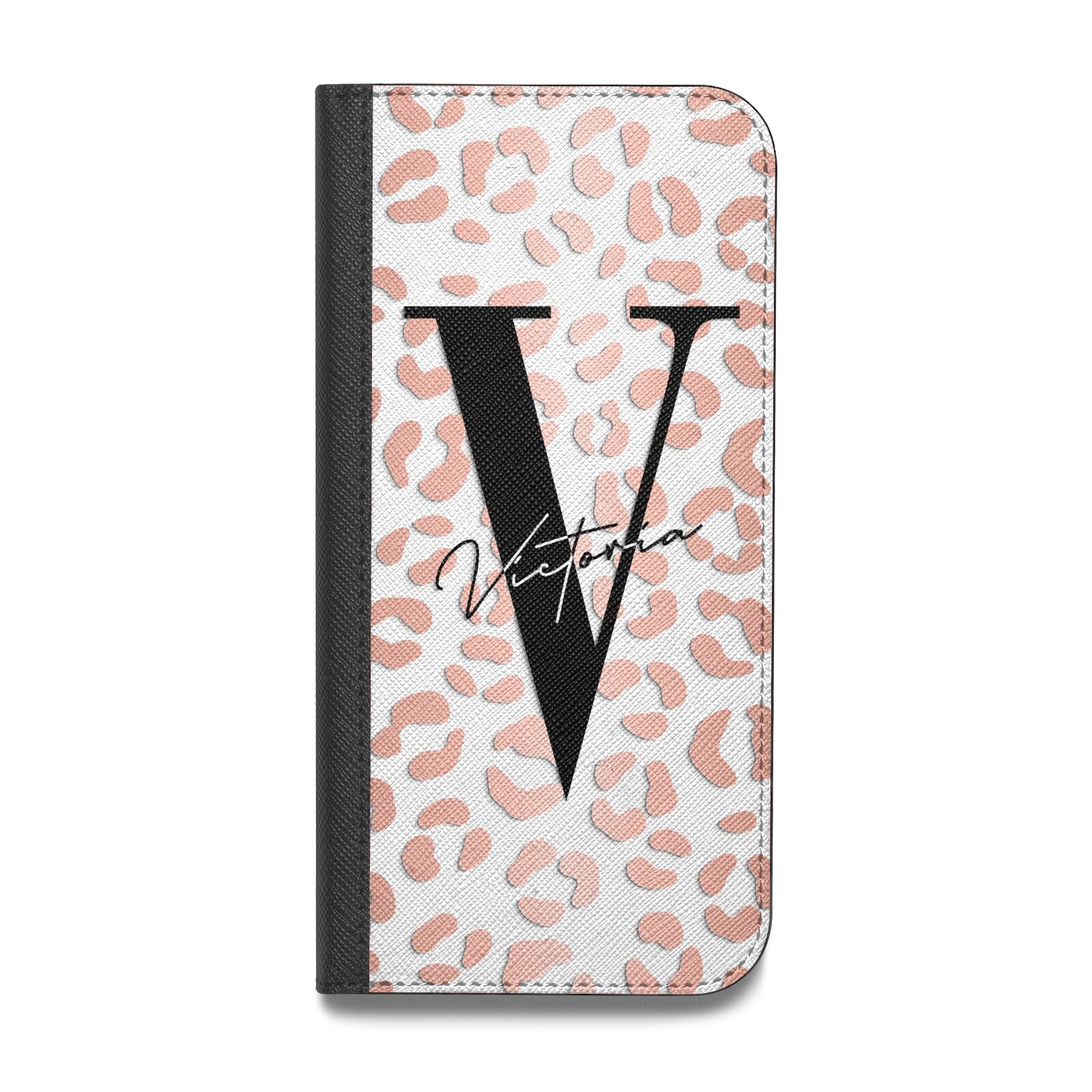 Personalised Leopard Print Clear Copper Vegan Leather Flip iPhone Case
