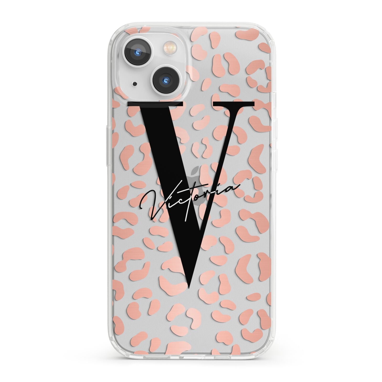 Personalised Leopard Print Clear Copper iPhone 13 Clear Bumper Case