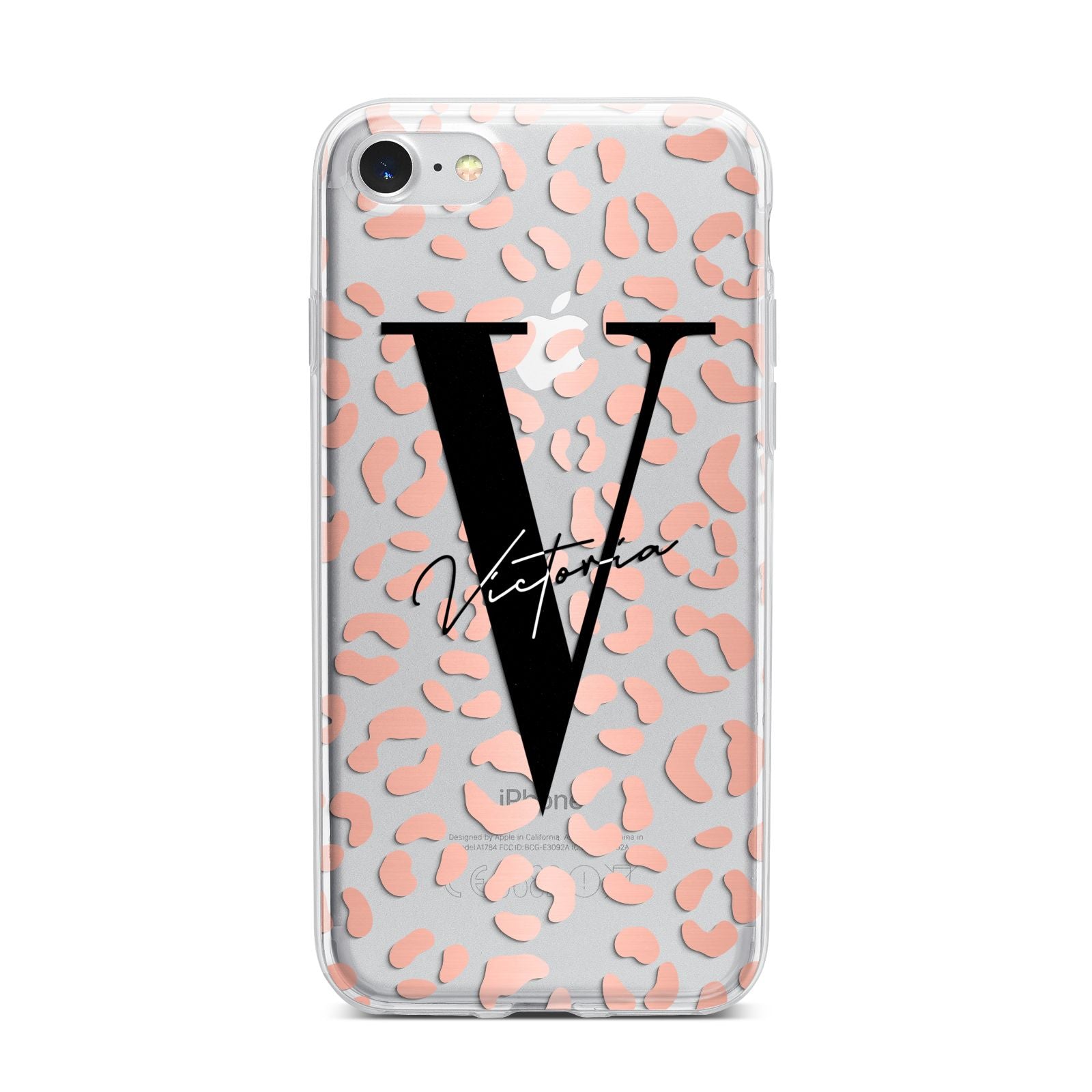 Personalised Leopard Print Clear Copper iPhone 7 Bumper Case on Silver iPhone