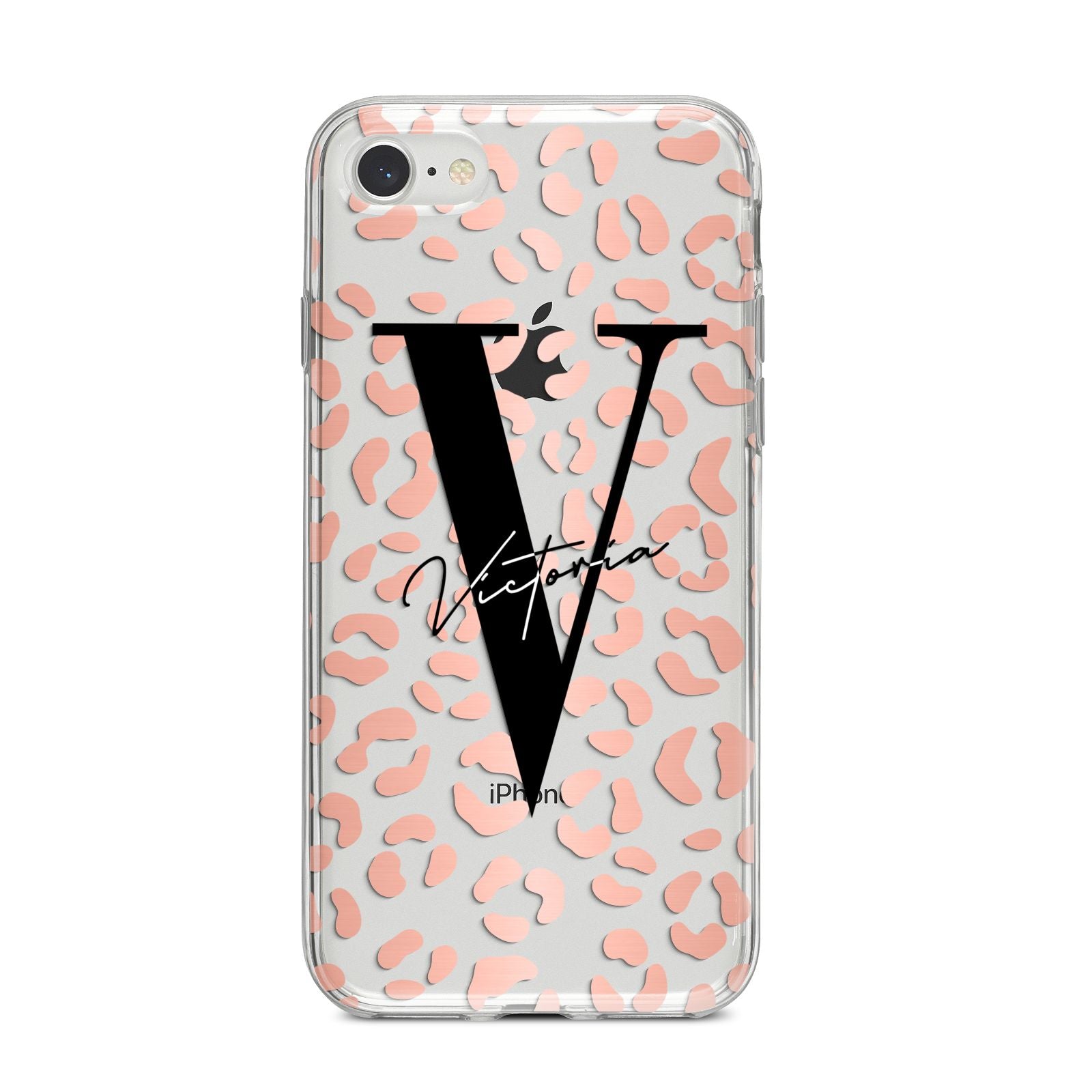 Personalised Leopard Print Clear Copper iPhone 8 Bumper Case on Silver iPhone