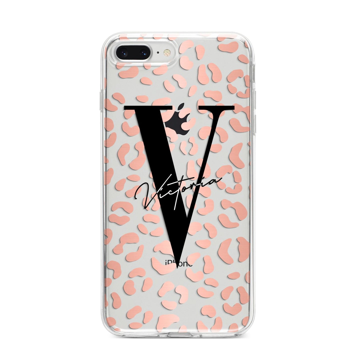 Personalised Leopard Print Clear Copper iPhone 8 Plus Bumper Case on Silver iPhone