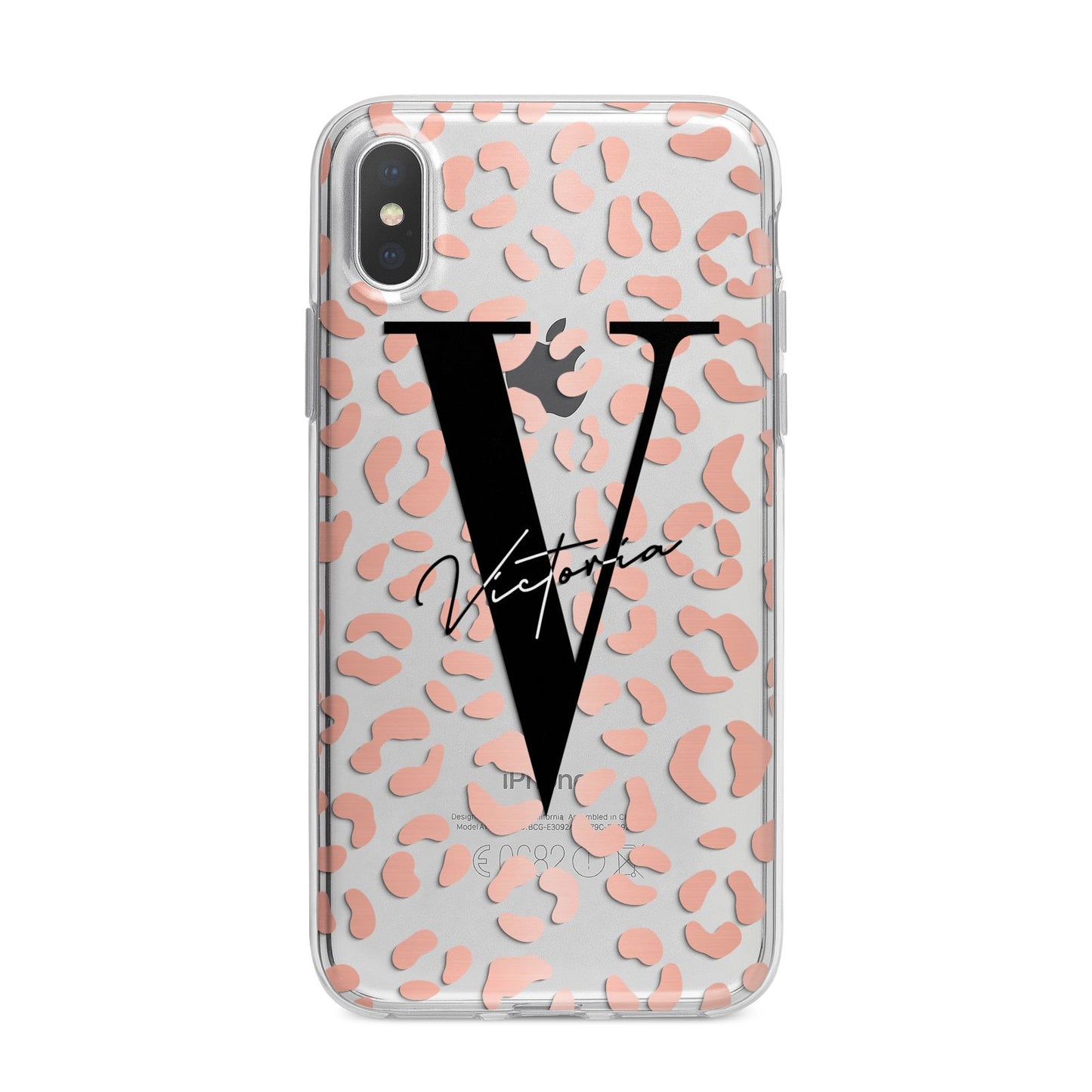 Personalised Leopard Print Clear Copper iPhone X Bumper Case on Silver iPhone Alternative Image 1