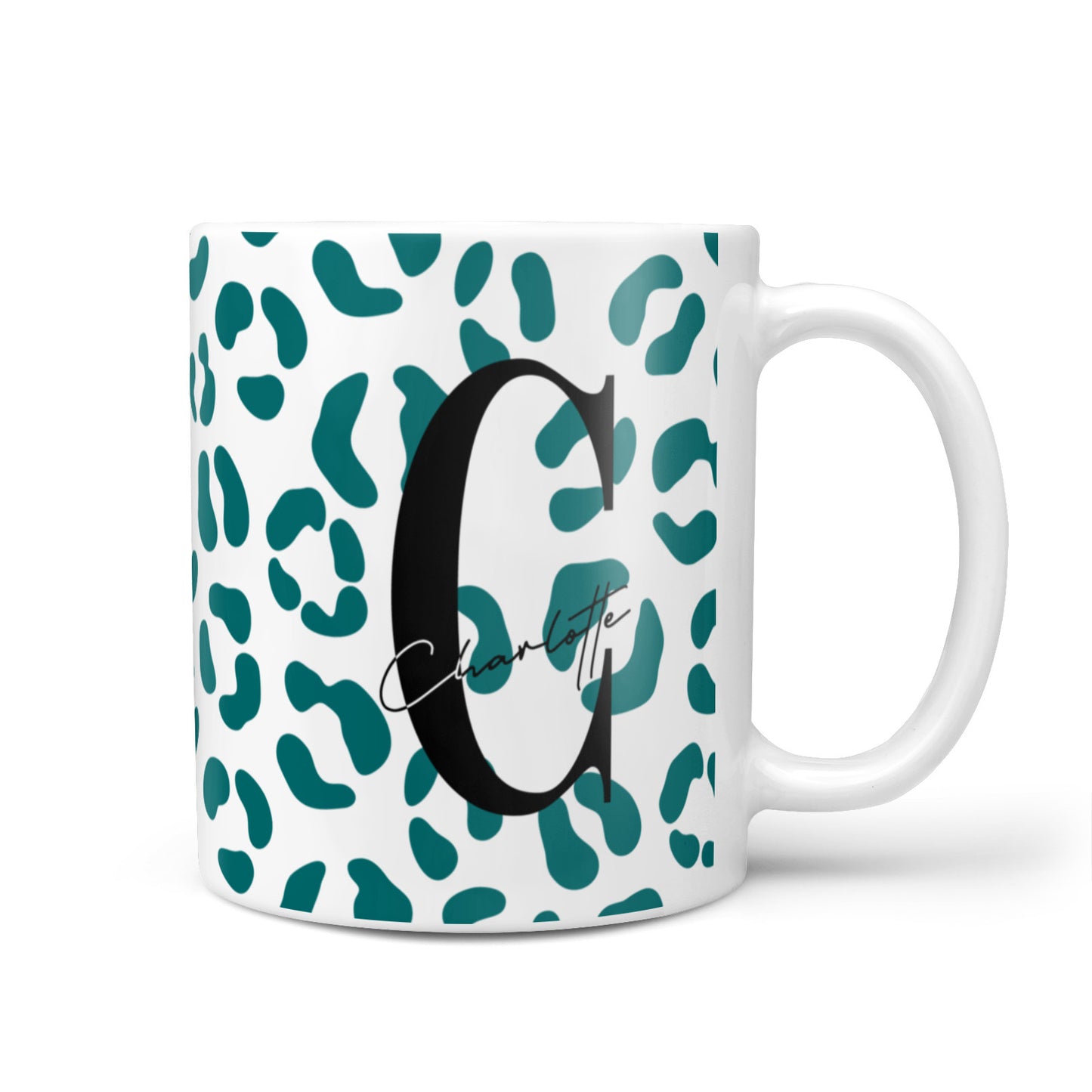 Personalised Leopard Print Clear Green 10oz Mug