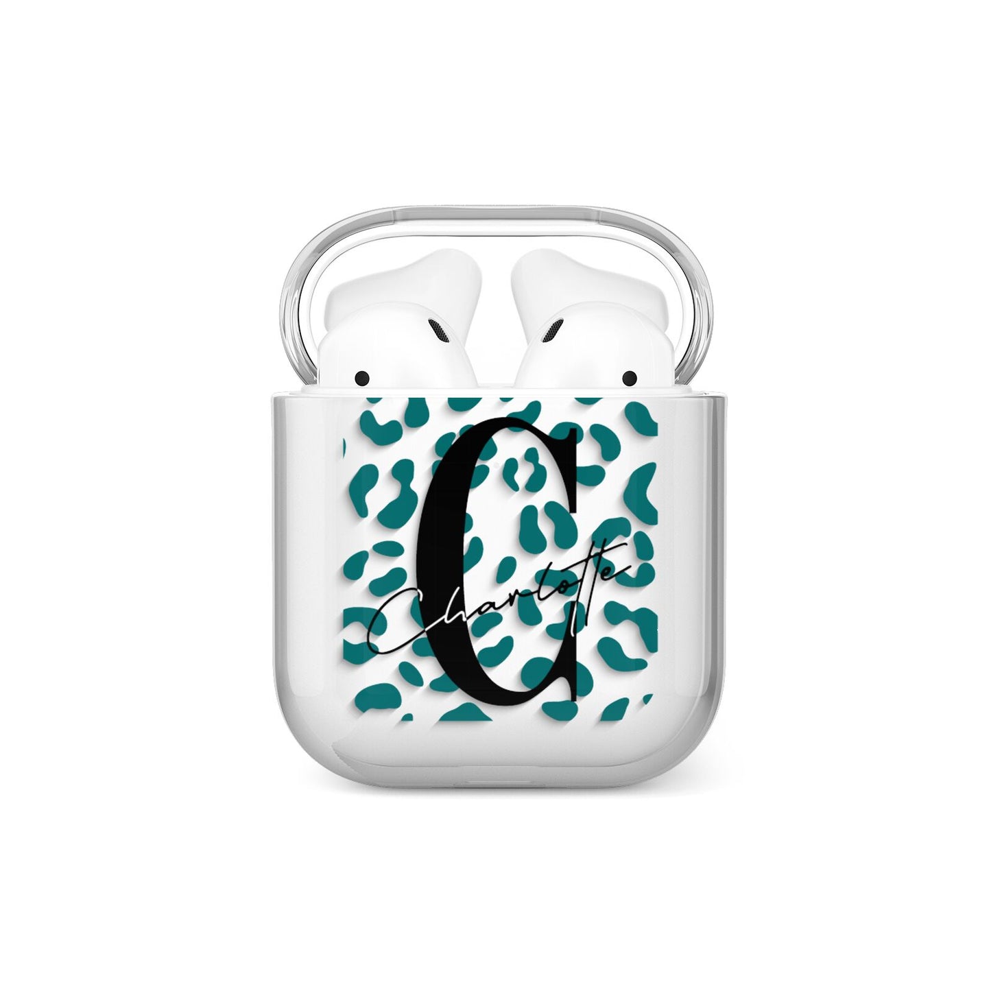 Personalised Leopard Print Clear Green AirPods Case