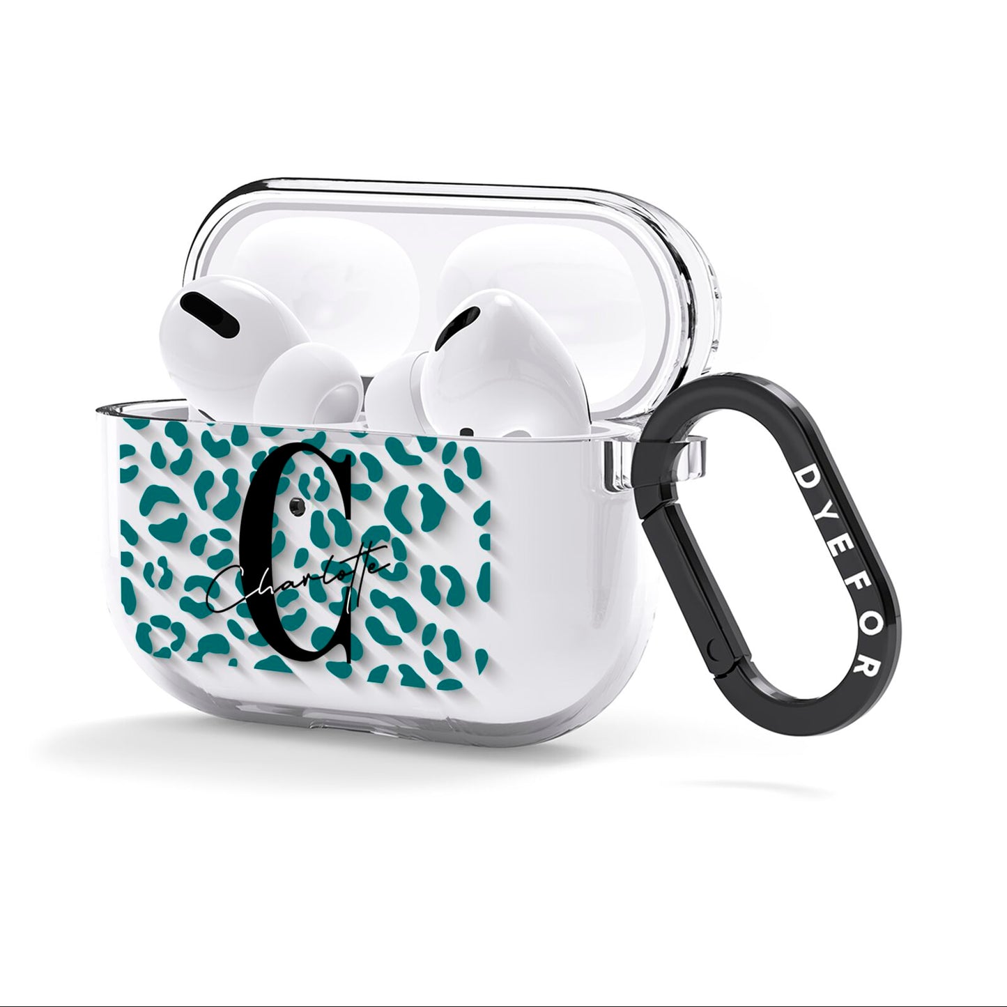 Personalised Leopard Print Clear Green AirPods Clear Case 3rd Gen Side Image
