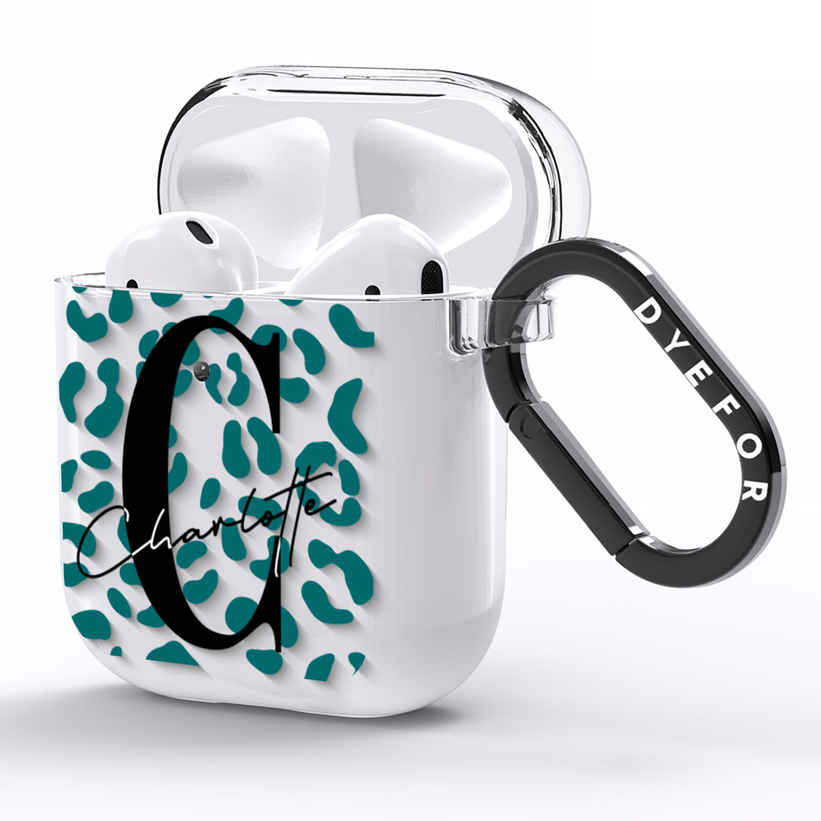 Personalised Leopard Print Clear Green AirPods Clear Case Side Image