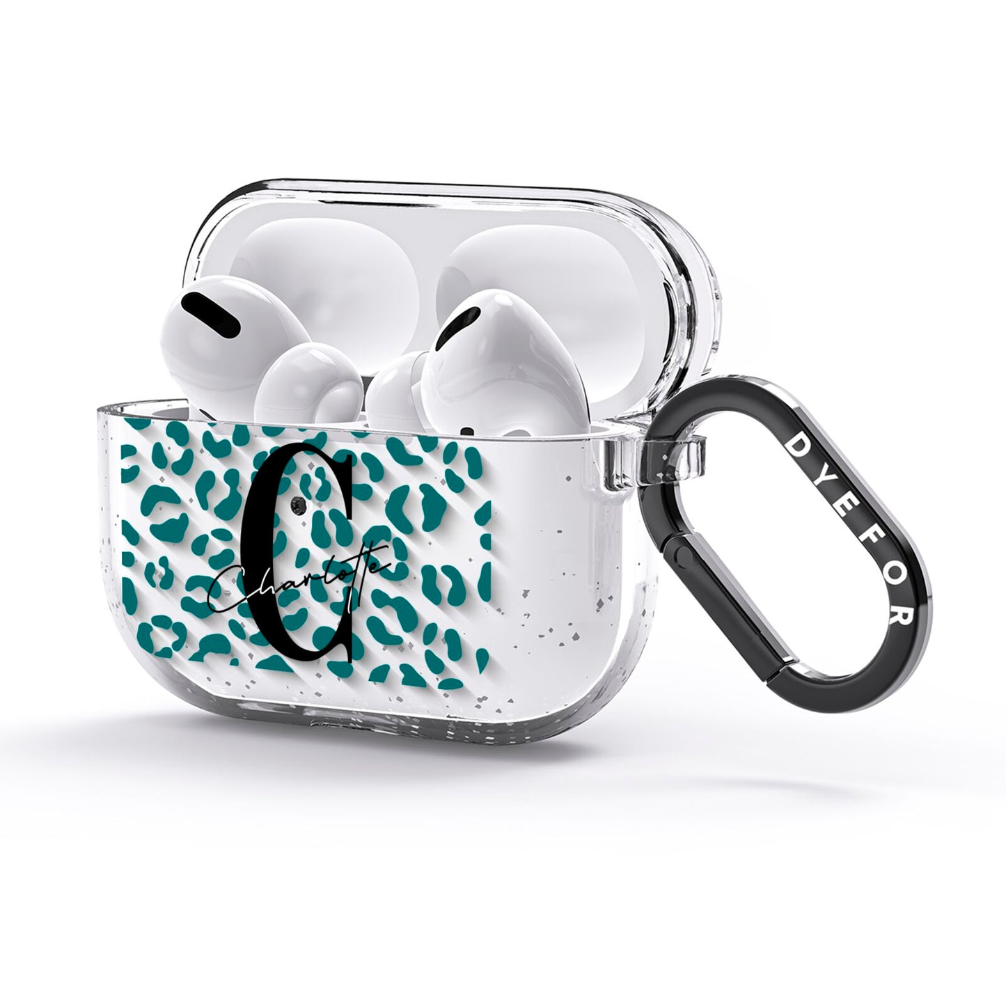 Personalised Leopard Print Clear Green AirPods Glitter Case 3rd Gen Side Image