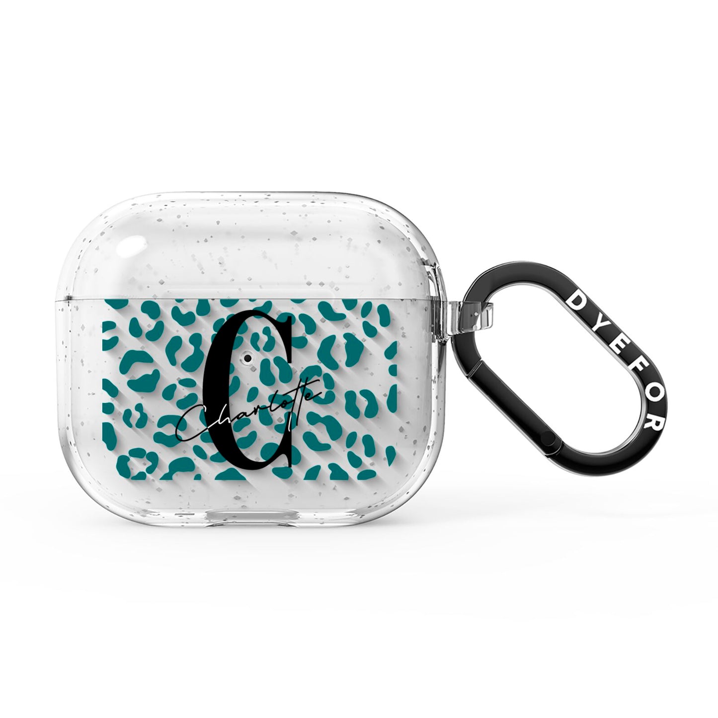 Personalised Leopard Print Clear Green AirPods Glitter Case 3rd Gen