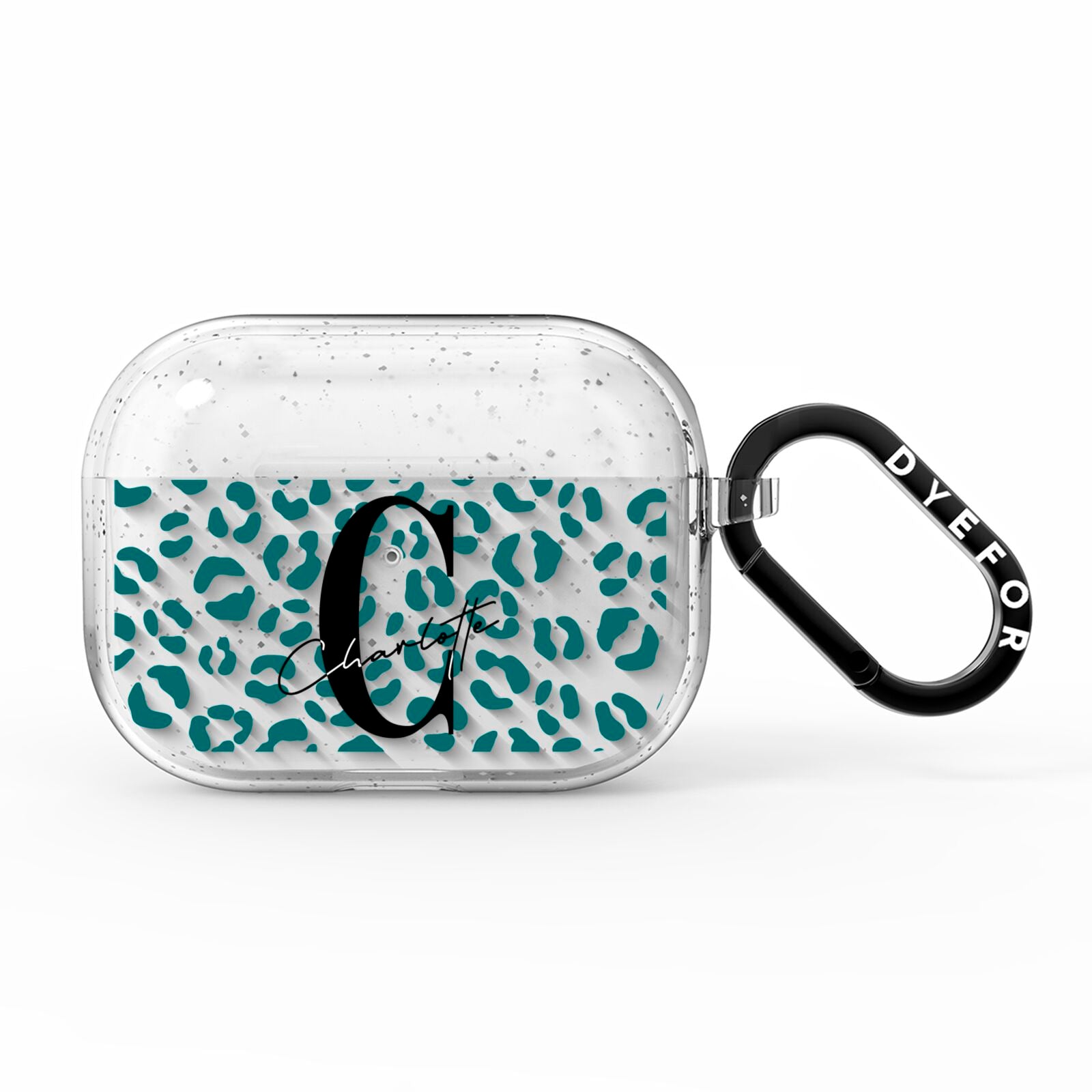 Personalised Leopard Print Clear Green AirPods Pro Glitter Case