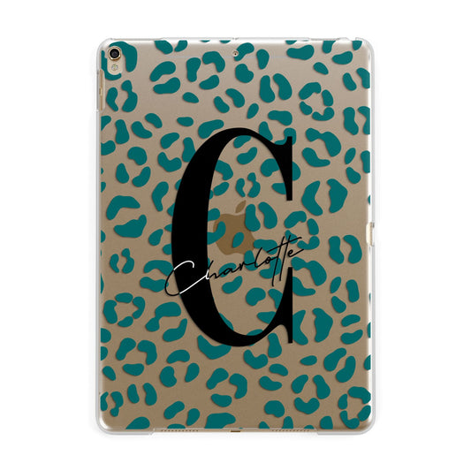 Personalised Leopard Print Clear Green Apple iPad Gold Case