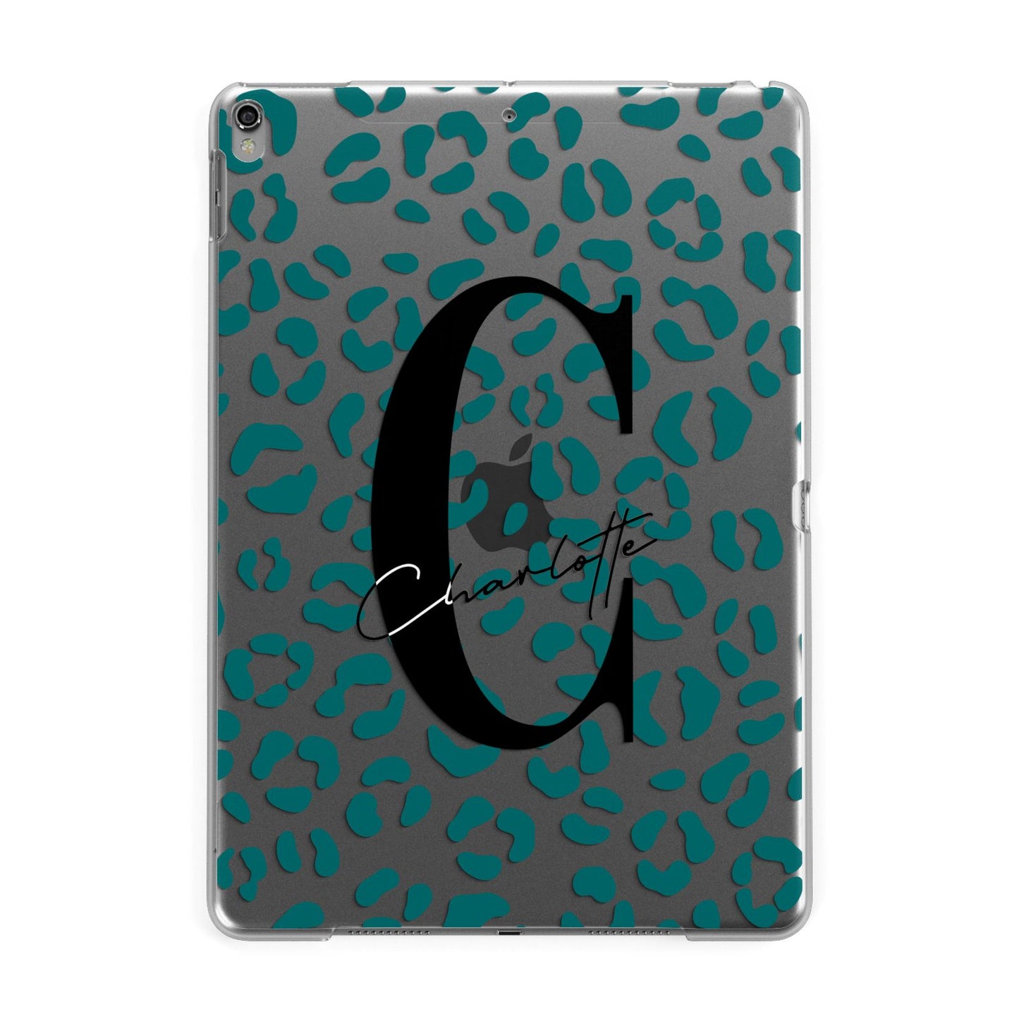 Personalised Leopard Print Clear Green Apple iPad Grey Case