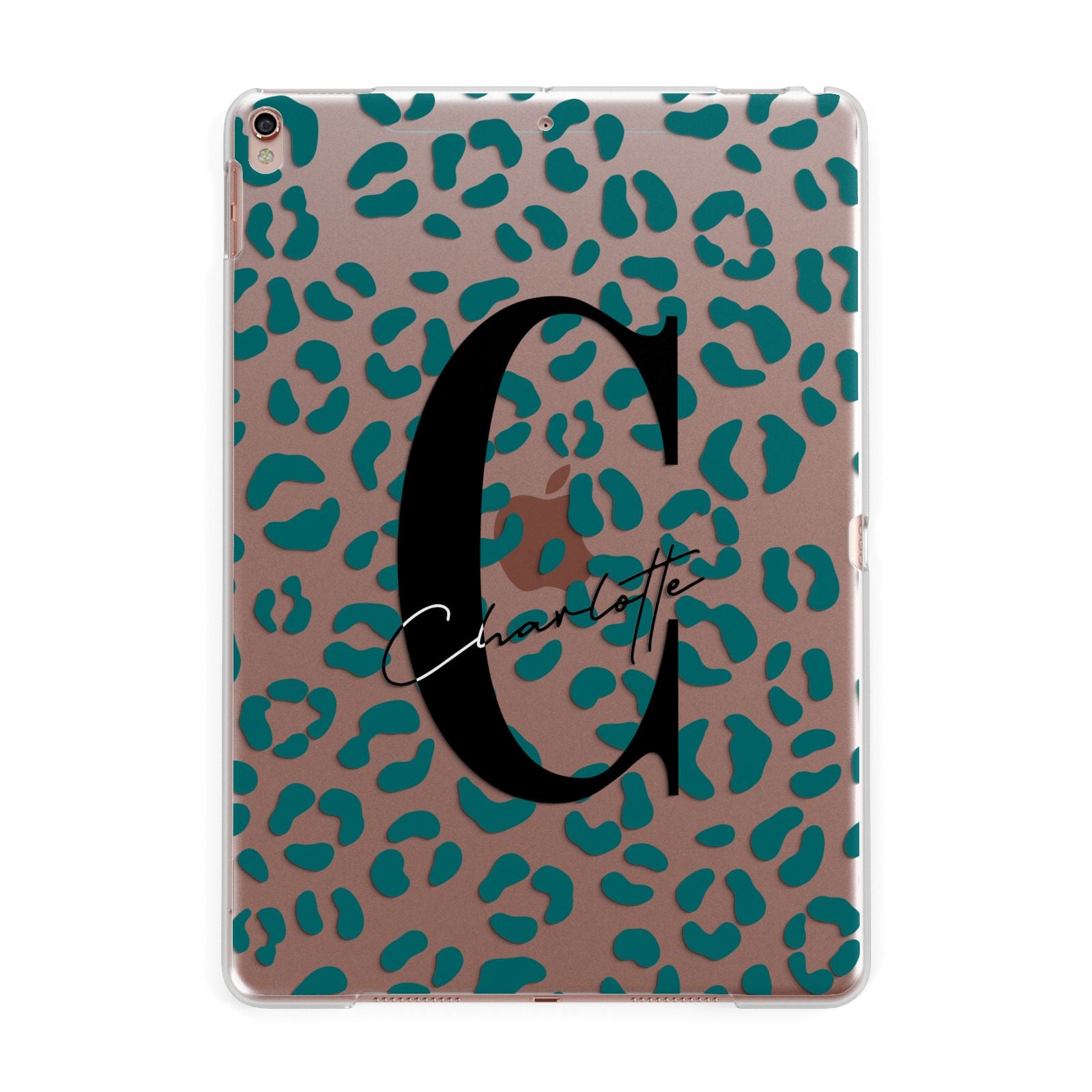Personalised Leopard Print Clear Green Apple iPad Rose Gold Case