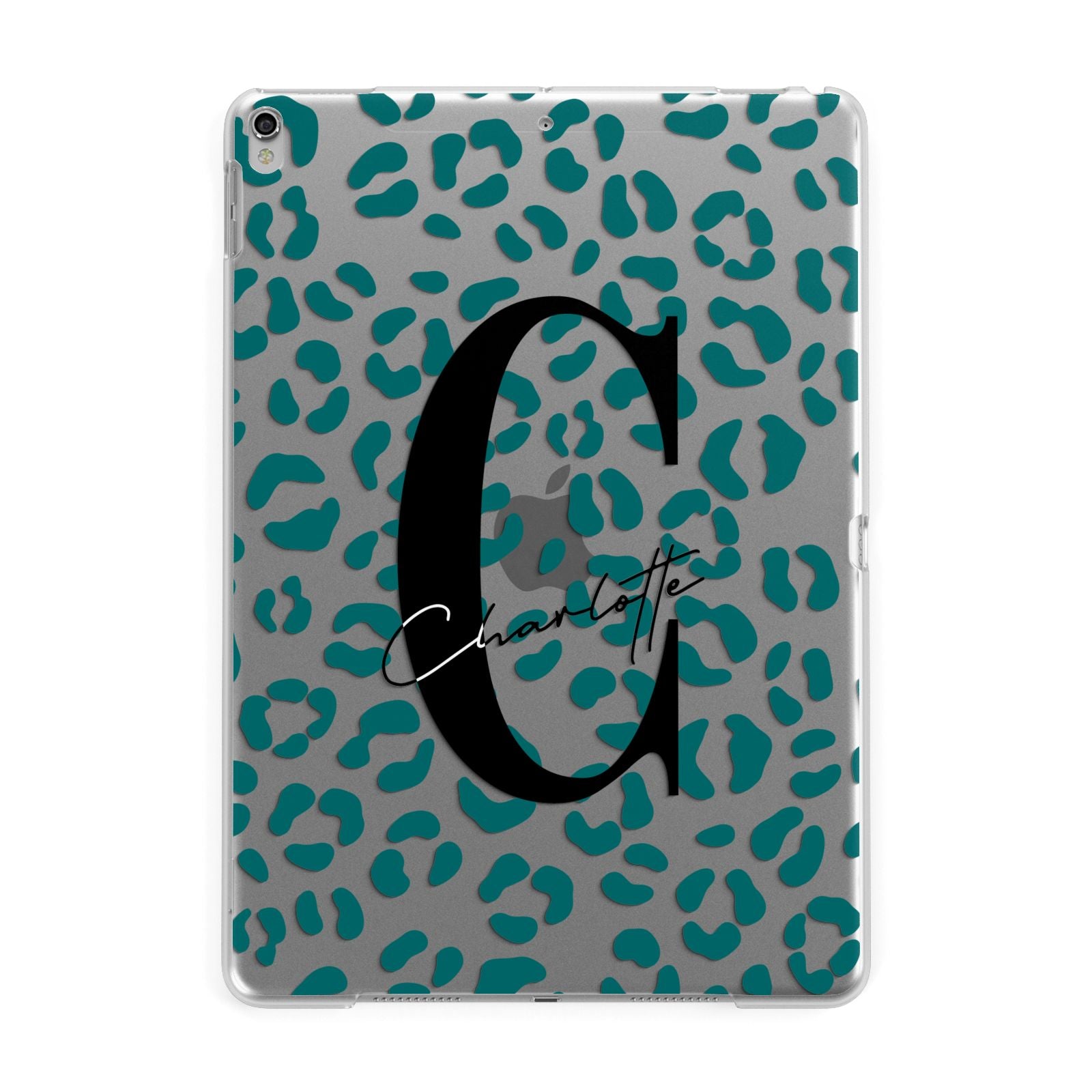 Personalised Leopard Print Clear Green Apple iPad Silver Case
