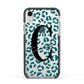 Personalised Leopard Print Clear Green Apple iPhone XR Impact Case Black Edge on Silver Phone