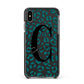 Personalised Leopard Print Clear Green Apple iPhone Xs Max Impact Case Black Edge on Black Phone