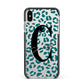 Personalised Leopard Print Clear Green Apple iPhone Xs Max Impact Case Black Edge on Silver Phone