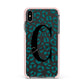 Personalised Leopard Print Clear Green Apple iPhone Xs Max Impact Case Pink Edge on Black Phone