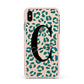 Personalised Leopard Print Clear Green Apple iPhone Xs Max Impact Case Pink Edge on Gold Phone