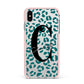 Personalised Leopard Print Clear Green Apple iPhone Xs Max Impact Case Pink Edge on Silver Phone