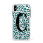 Personalised Leopard Print Clear Green Apple iPhone Xs Max Impact Case White Edge on Silver Phone