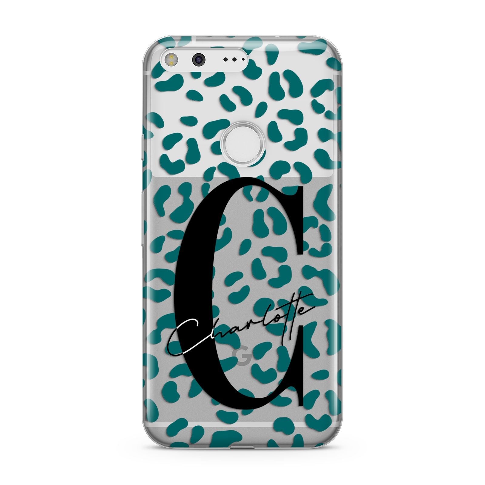 Personalised Leopard Print Clear Green Google Pixel Case