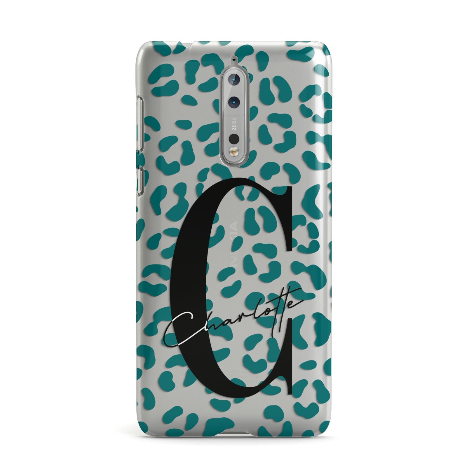 Personalised Leopard Print Clear Green Nokia Case