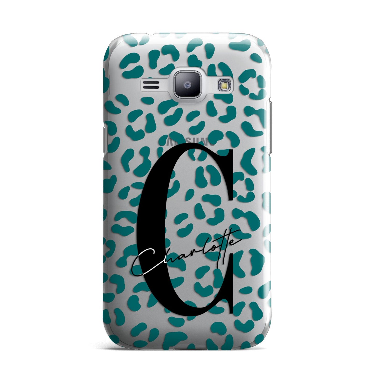 Personalised Leopard Print Clear Green Samsung Galaxy J1 2015 Case
