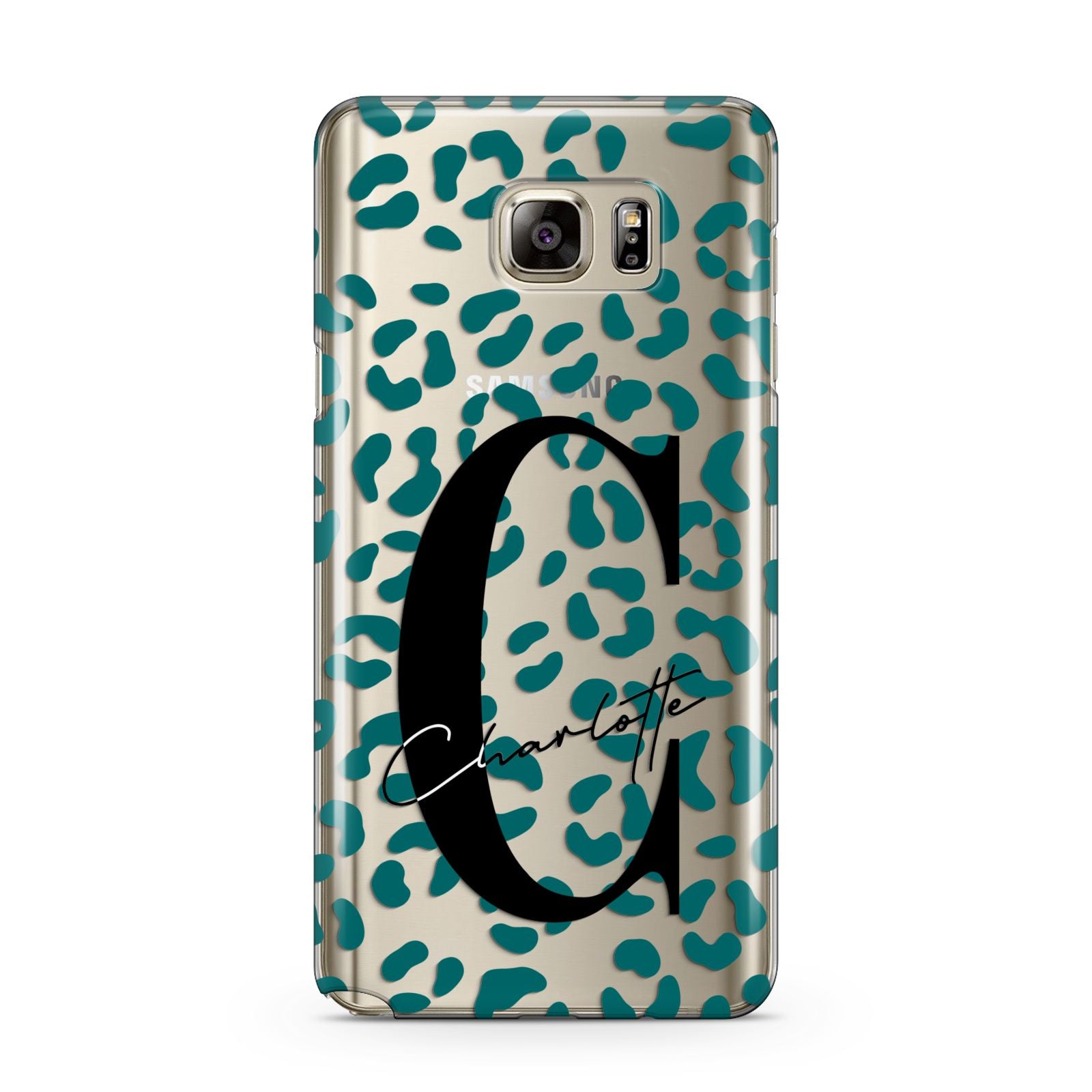 Personalised Leopard Print Clear Green Samsung Galaxy Note 5 Case