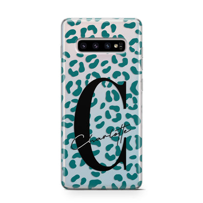 Personalised Leopard Print Clear Green Samsung Galaxy S10 Case