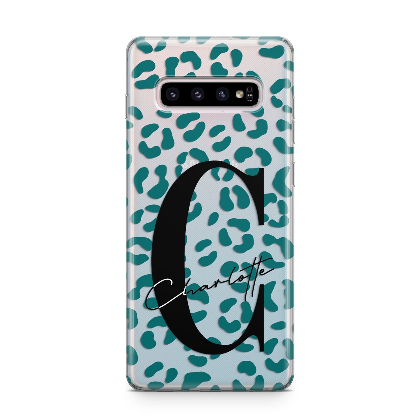 Personalised Leopard Print Clear Green Samsung Galaxy S10 Plus Case