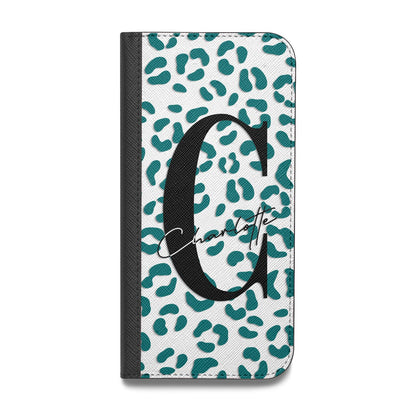 Personalised Leopard Print Clear Green Vegan Leather Flip Samsung Case