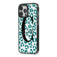 Personalised Leopard Print Clear Green iPhone 13 Pro Max Black Impact Case Side Angle on Silver phone