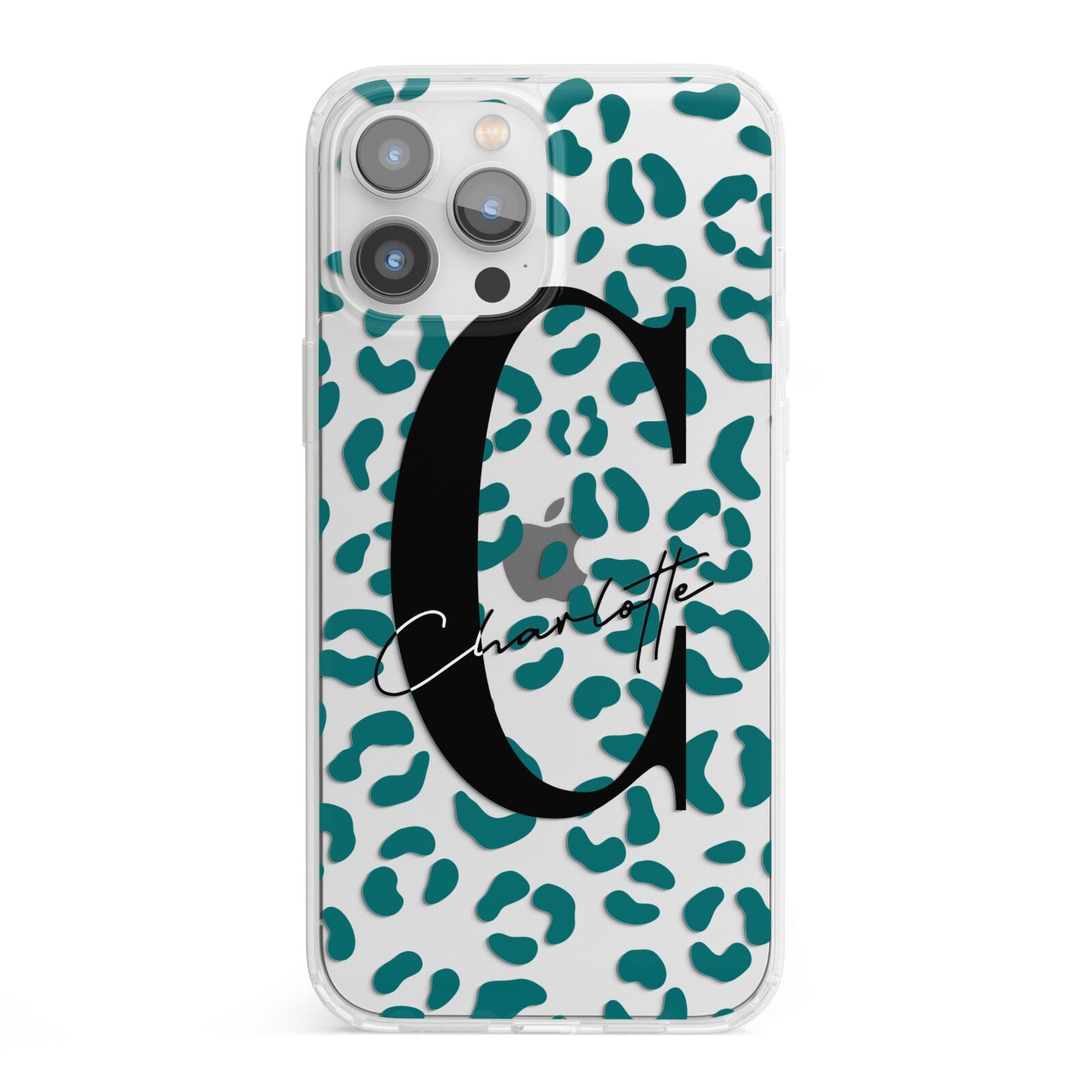 Personalised Leopard Print Clear Green iPhone 13 Pro Max Clear Bumper Case
