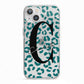 Personalised Leopard Print Clear Green iPhone 13 TPU Impact Case with White Edges