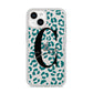 Personalised Leopard Print Clear Green iPhone 14 Glitter Tough Case Starlight