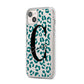 Personalised Leopard Print Clear Green iPhone 14 Plus Clear Tough Case Starlight Angled Image
