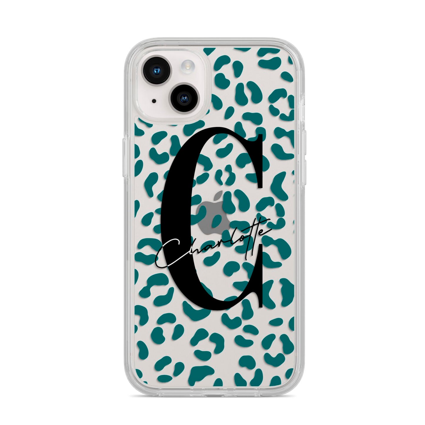 Personalised Leopard Print Clear Green iPhone 14 Plus Clear Tough Case Starlight