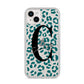 Personalised Leopard Print Clear Green iPhone 14 Plus Glitter Tough Case Starlight