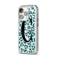 Personalised Leopard Print Clear Green iPhone 14 Pro Clear Tough Case Silver Angled Image