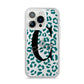 Personalised Leopard Print Clear Green iPhone 14 Pro Clear Tough Case Silver