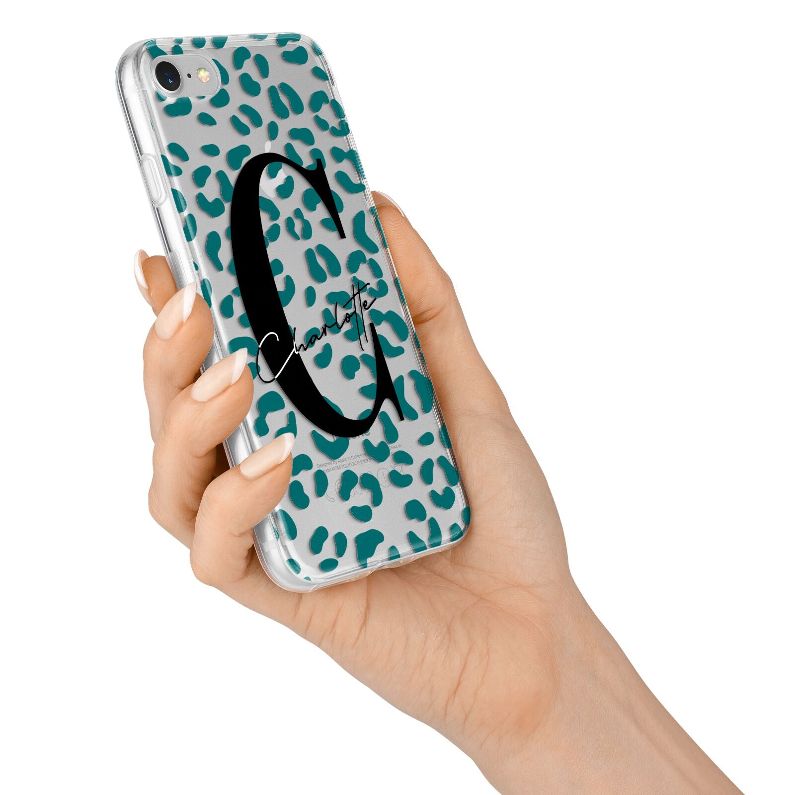 Personalised Leopard Print Clear Green iPhone 7 Bumper Case on Silver iPhone Alternative Image
