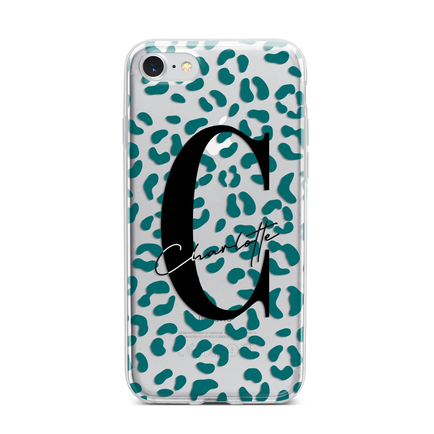 Personalised Leopard Print Clear Green iPhone 7 Bumper Case on Silver iPhone