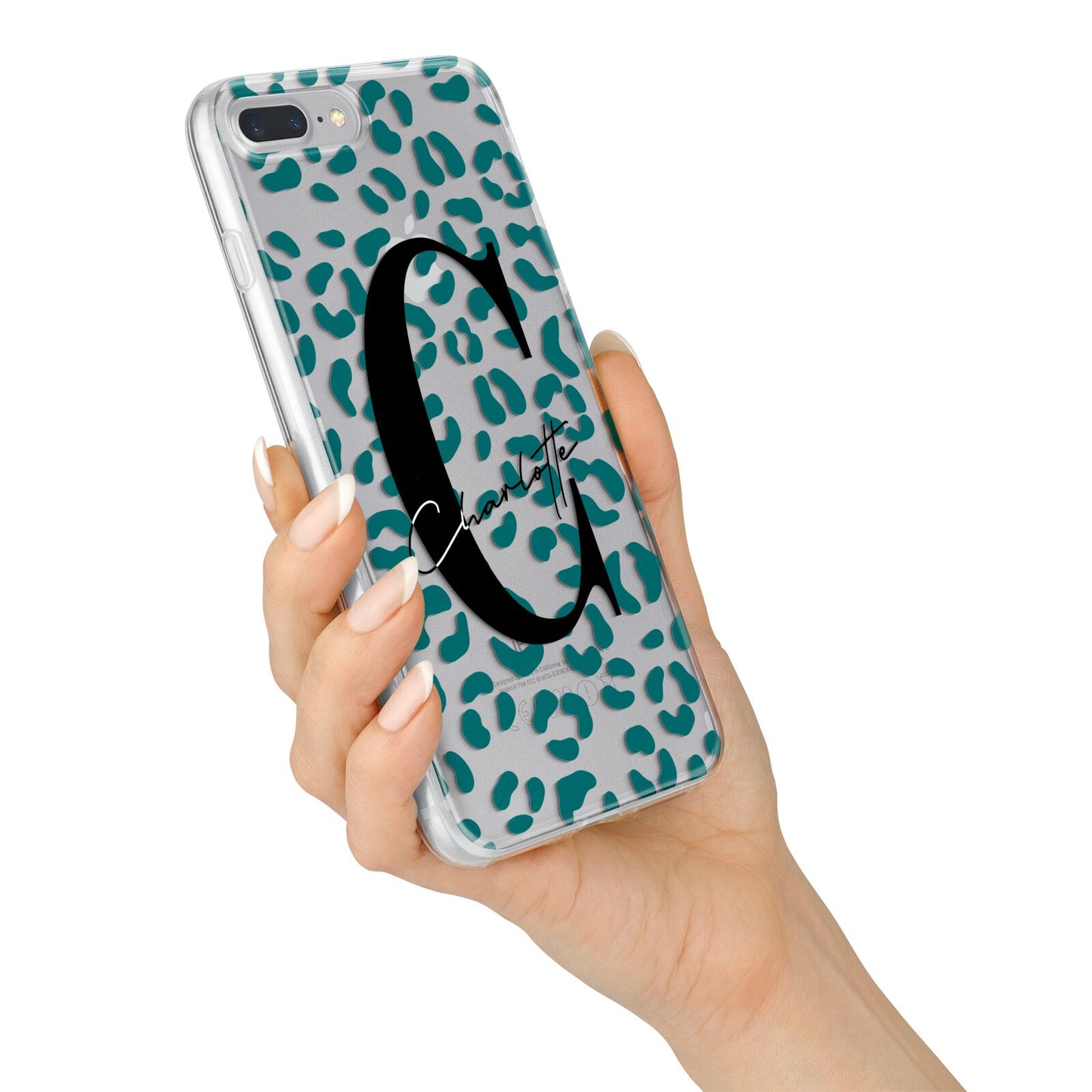 Personalised Leopard Print Clear Green iPhone 7 Plus Bumper Case on Silver iPhone Alternative Image