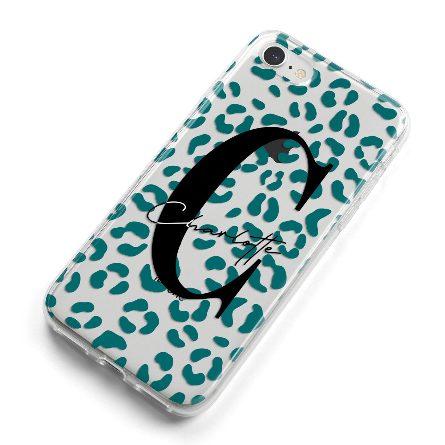 Personalised Leopard Print Clear Green iPhone 8 Bumper Case on Silver iPhone Alternative Image