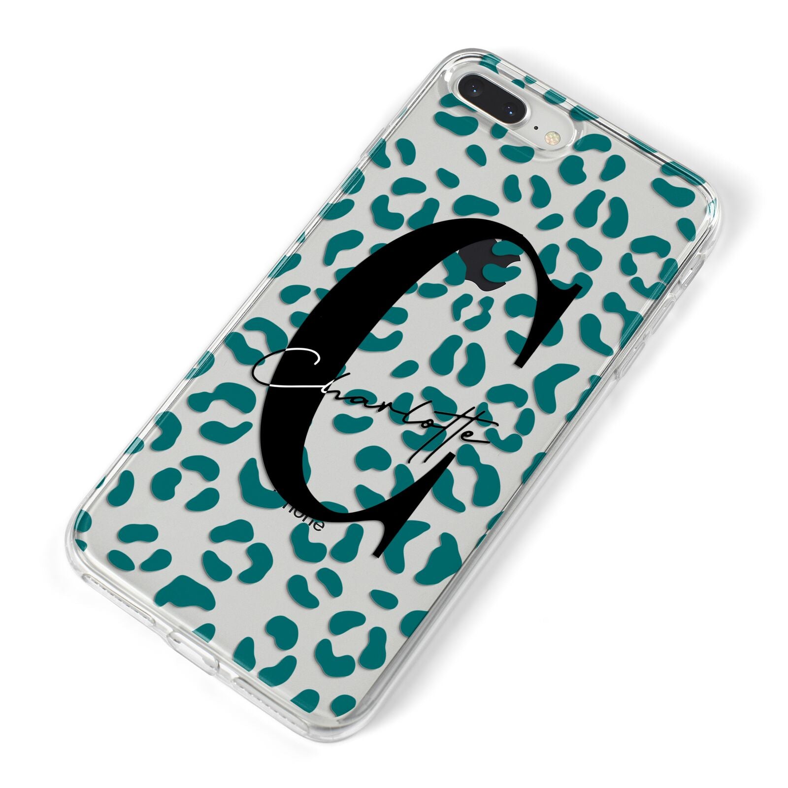 Personalised Leopard Print Clear Green iPhone 8 Plus Bumper Case on Silver iPhone Alternative Image